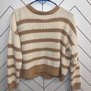 cream and white striped sweater, slightly cropped, barley worn